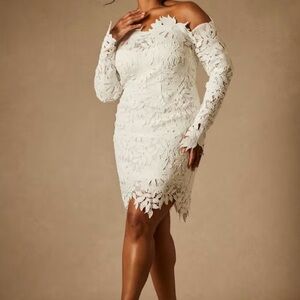 Eloquii White Off-Shoulder Long Sleeve Bodycon Dress